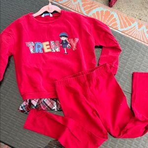 Mayoral Red Girls Pajama Set with Plaid Trim